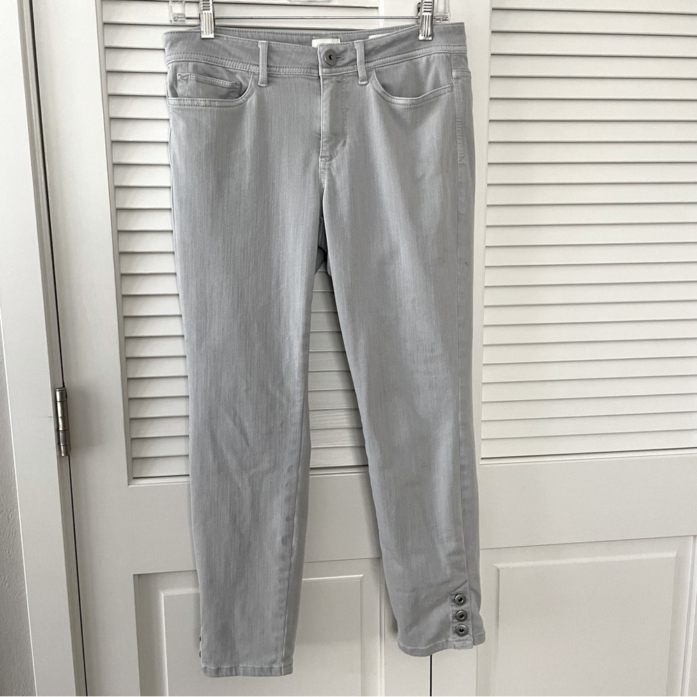 J. Jill Light Gray Cropped Ankle Jeans with Button Tab Hem